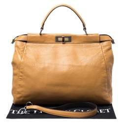 Pre Owned Fendi Tan Leather Large Peekaboo Top Handle Bag