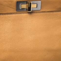 Pre Owned Fendi Tan Leather Large Peekaboo Top Handle Bag