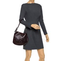 Pre Owned Fendi Dark Brown Embossed Leather Oyster Hobo