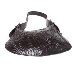 Pre Owned Fendi Dark Brown Embossed Leather Oyster Hobo