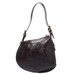 Pre Owned Fendi Dark Brown Embossed Leather Oyster Hobo