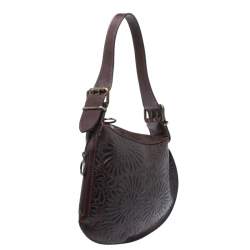 Pre Owned Fendi Dark Brown Embossed Leather Oyster Hobo