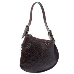 Pre Owned Fendi Dark Brown Embossed Leather Oyster Hobo