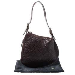 Pre Owned Fendi Dark Brown Embossed Leather Oyster Hobo