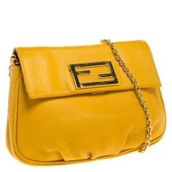 Pre Owned Fendi Yellow Leather Fendista Chain Shoulder Bag