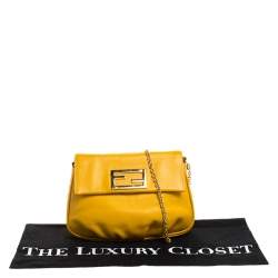 Pre Owned Fendi Yellow Leather Fendista Chain Shoulder Bag