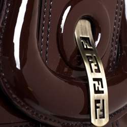 Pre Owned Fendi Dark Brown Patent Leather B Shoulder Bag