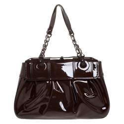 Pre Owned Fendi Dark Brown Patent Leather B Shoulder Bag