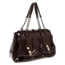 Pre Owned Fendi Dark Brown Patent Leather B Shoulder Bag