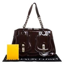 Pre Owned Fendi Dark Brown Patent Leather B Shoulder Bag