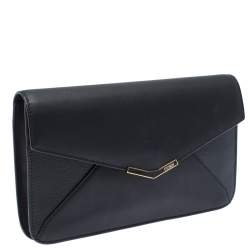 Pre Owned Fendi Black Leather 2 Jours Envelope Clutch