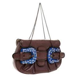 Pre Owned Fendi Brown Watersnake and Beads B Bis Chain Clutch