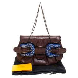 Pre Owned Fendi Brown Watersnake and Beads B Bis Chain Clutch