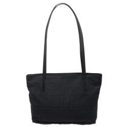 Pre Owned Fendi Black Canvas and Leather Zucca Tote