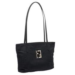 Pre Owned Fendi Black Canvas and Leather Zucca Tote