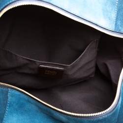 Pre Owned Fendi Blue Suede And Leather Boston Bag