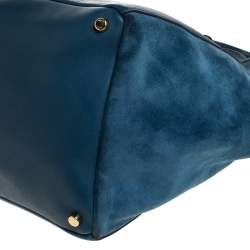 Pre Owned Fendi Blue Suede And Leather Boston Bag