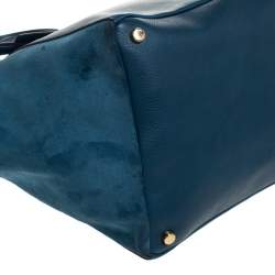 Pre Owned Fendi Blue Suede And Leather Boston Bag