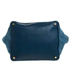 Pre Owned Fendi Blue Suede And Leather Boston Bag
