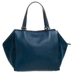 Pre Owned Fendi Blue Suede And Leather Boston Bag