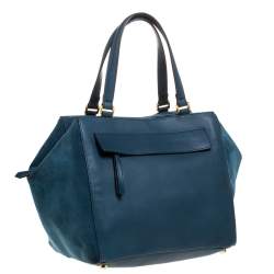 Pre Owned Fendi Blue Suede And Leather Boston Bag
