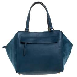 Pre Owned Fendi Blue Suede And Leather Boston Bag