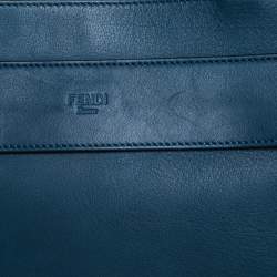 Pre Owned Fendi Blue Suede And Leather Boston Bag