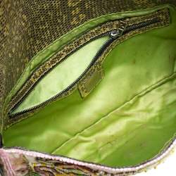 Pre Owned Fendi Multicolor Canvas and Lizard Embroidered Bageutte