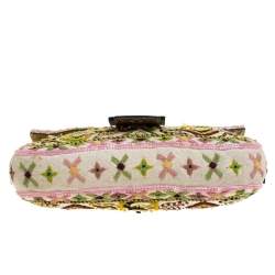 Pre Owned Fendi Multicolor Canvas and Lizard Embroidered Bageutte