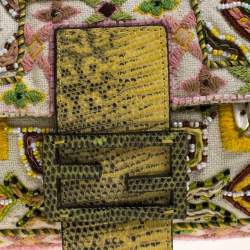 Pre Owned Fendi Multicolor Canvas and Lizard Embroidered Bageutte