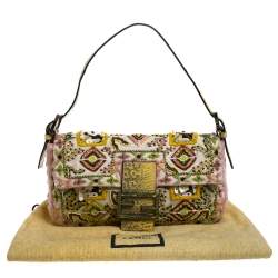Pre Owned Fendi Multicolor Canvas and Lizard Embroidered Bageutte