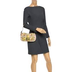 Pre Owned Fendi Multicolor Canvas and Lizard Embroidered Bageutte