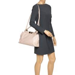 Pre Owned Fendi Nude Leather Medium Peekaboo Top Handle Bag