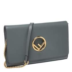 Pre Owned Fendi Grey Leather Chain Clutch