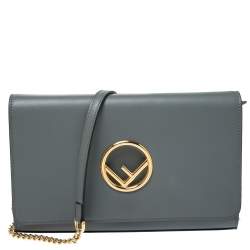 Pre Owned Fendi Grey Leather Chain Clutch
