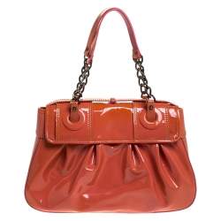 Pre Owned Fendi Orange Patent Leather 'B Bag