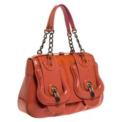 Pre Owned Fendi Orange Patent Leather 'B Bag