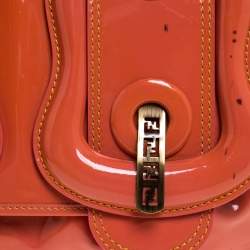 Pre Owned Fendi Orange Patent Leather 'B Bag