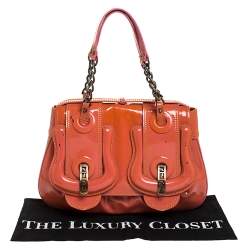 Pre Owned Fendi Orange Patent Leather 'B Bag