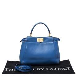 Fendi Blue Leather Mini Peekaboo Top Handle Bag