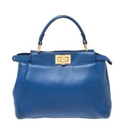 Fendi Blue Leather Mini Peekaboo Top Handle Bag