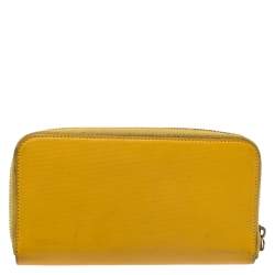 Pre Owned Fendi Yellow Leather Zip Around Wallet
