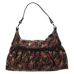 Pre Owned Fendi Tobacco Zucca Canvas and Leather Rose Chef Shoulder Bag