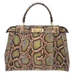 Pre Owned Fendi Tri Color Python Medium Peekaboo Top Handle Bag