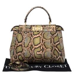 Pre Owned Fendi Tri Color Python Medium Peekaboo Top Handle Bag