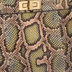 Pre Owned Fendi Tri Color Python Medium Peekaboo Top Handle Bag