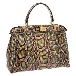 Pre Owned Fendi Tri Color Python Medium Peekaboo Top Handle Bag