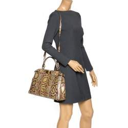 Pre Owned Fendi Tri Color Python Medium Peekaboo Top Handle Bag