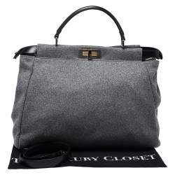 Pre Owned Fendi Grey Felt Fabric Large Peekaboo Top Handle Bag