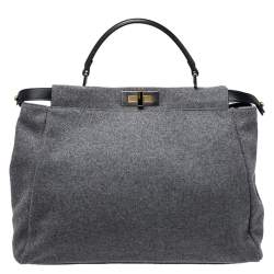 Pre Owned Fendi Grey Felt Fabric Large Peekaboo Top Handle Bag